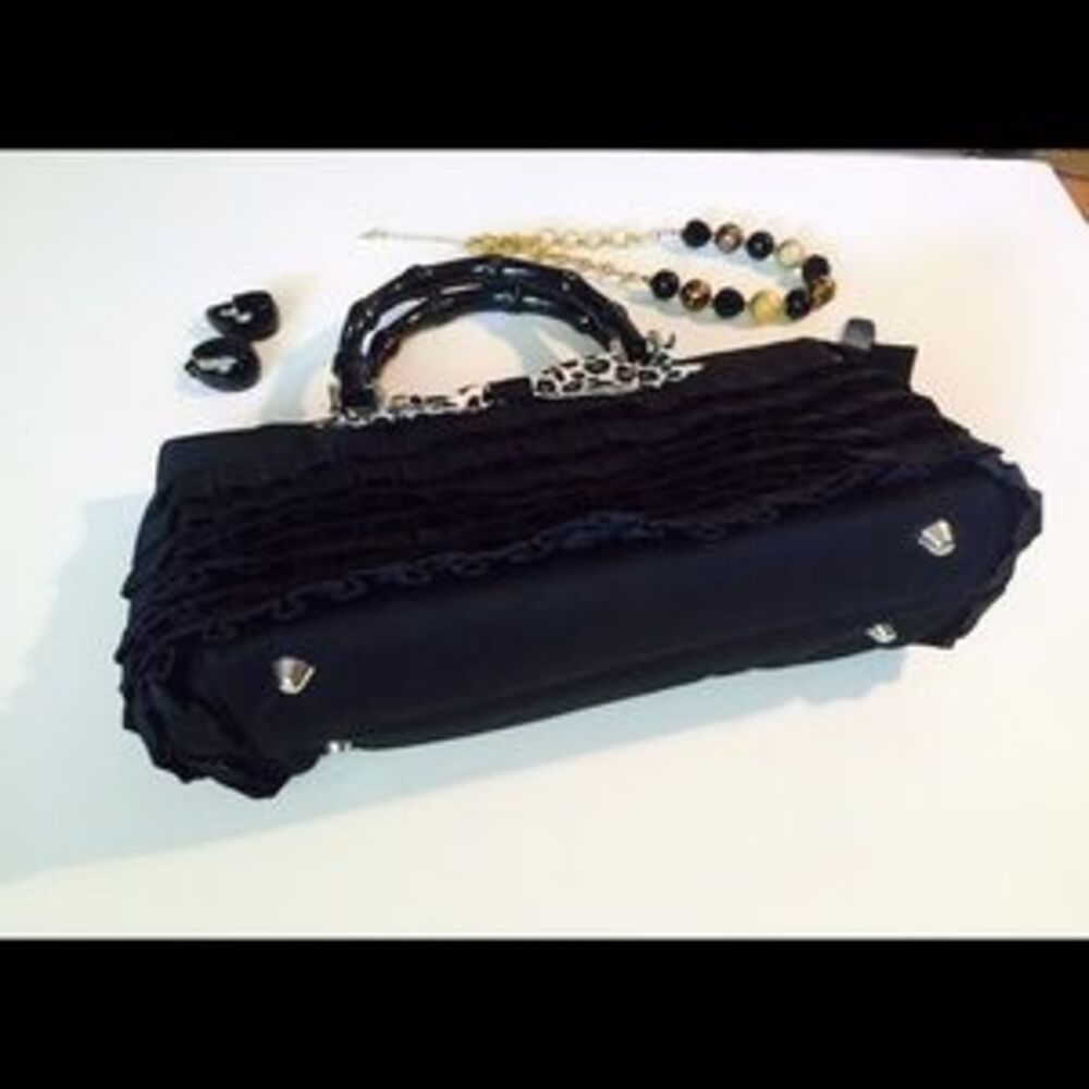 Black Ribbon Purse w Cheetah Bow BRACIANO - Picture 6 of 6